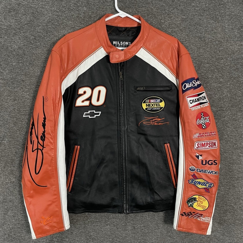 Tony Stewart Jacket Mens XL Black Orange NASCAR Joe Gibbs Racing Leather Chase